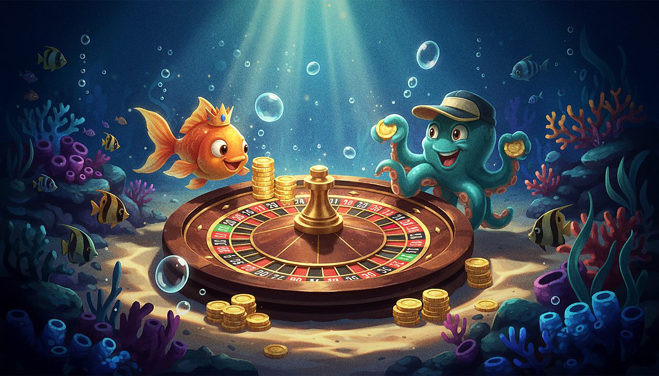 roulette wheel with gold chips, dramatic casino lighting